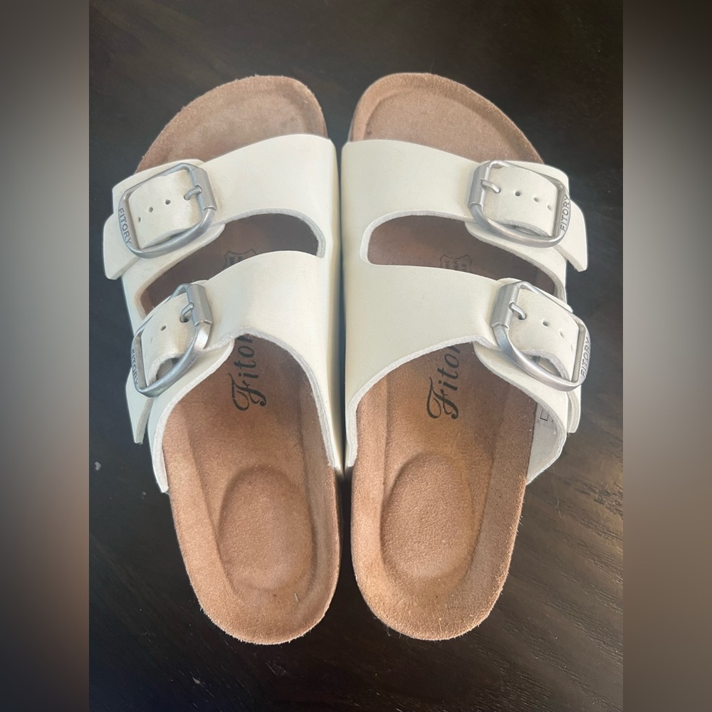 Fitory Cream Sandals with Silver Buckles